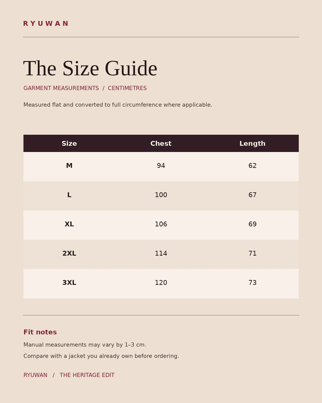 Violet Oath — size guide