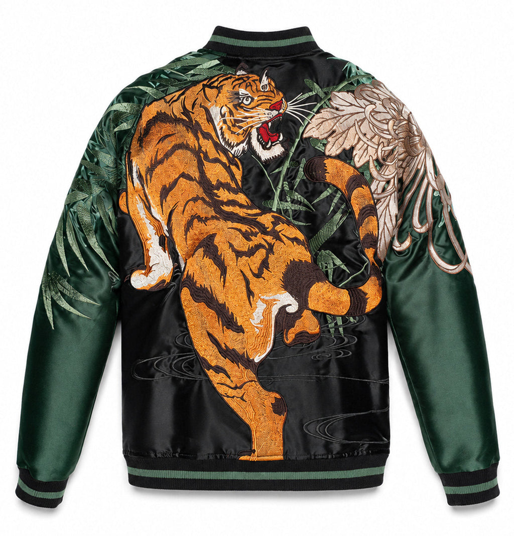 PT-012 genuine Taobao product flat back — embroidered orange tiger and bamboo