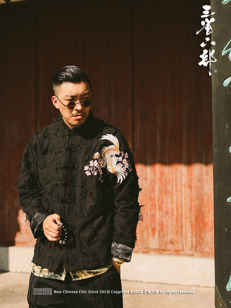 PT-013 — genuine Taobao model photo, jacket front and crane embroidery