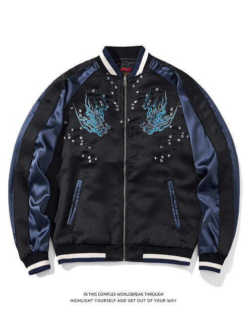 PT-061 genuine Taobao Navy blue flame embroidered full front