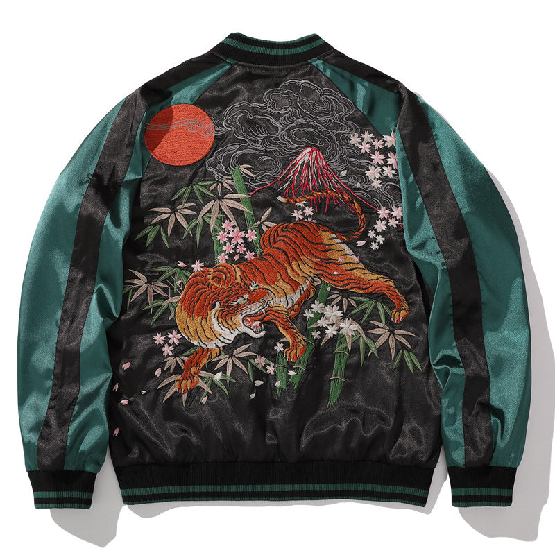 PT-098 original Taobao full back: orange tiger and bamboo on black/green bomber