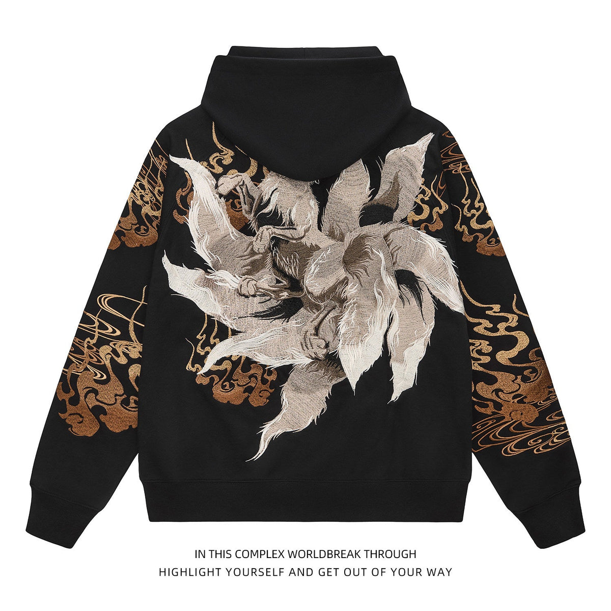 PT-109 Taobao Black SKU rear jacket, white nine-tail fox embroidery