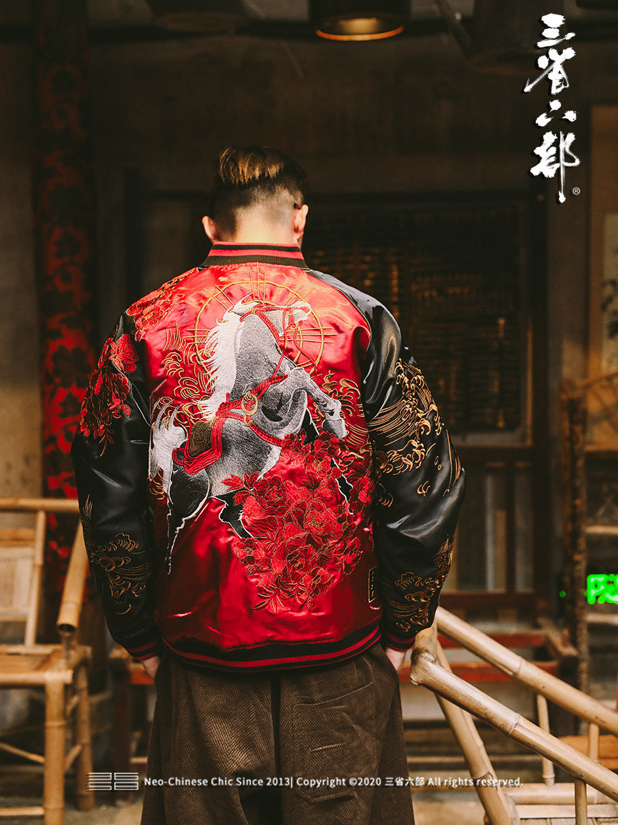 PT-165 authentic Taobao red/black model back embroidered horse